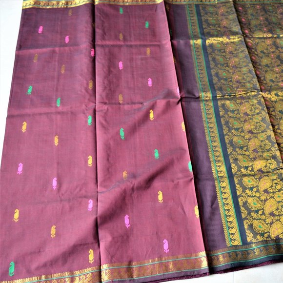 *** ETHNIC SILK COTTON SAREE WITH ELABORATE GOLD DESIGNS  NEW + FREE GIFT**** - Picture 1 of 6